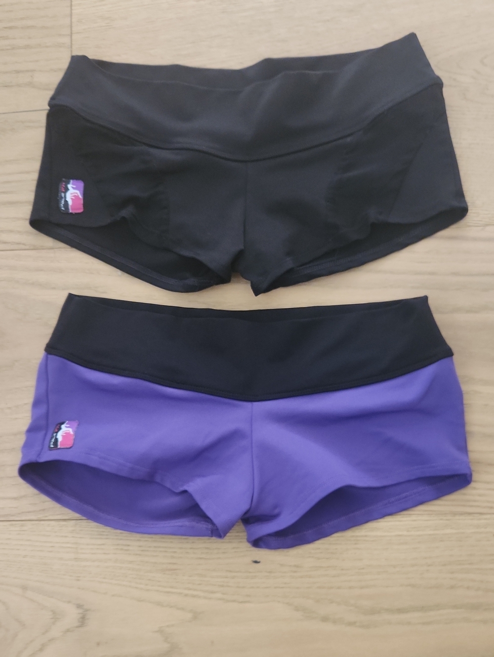 Women's Athletic Booty Shorts — Black and Purple